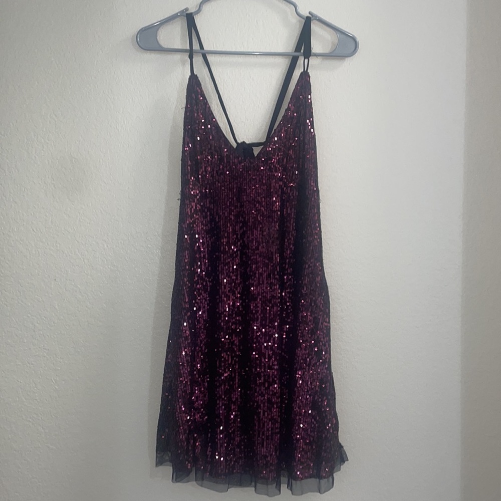 NWT FREE PEOPLE Gold Rush Mini Dress in plum combo - Picture 10 of 12